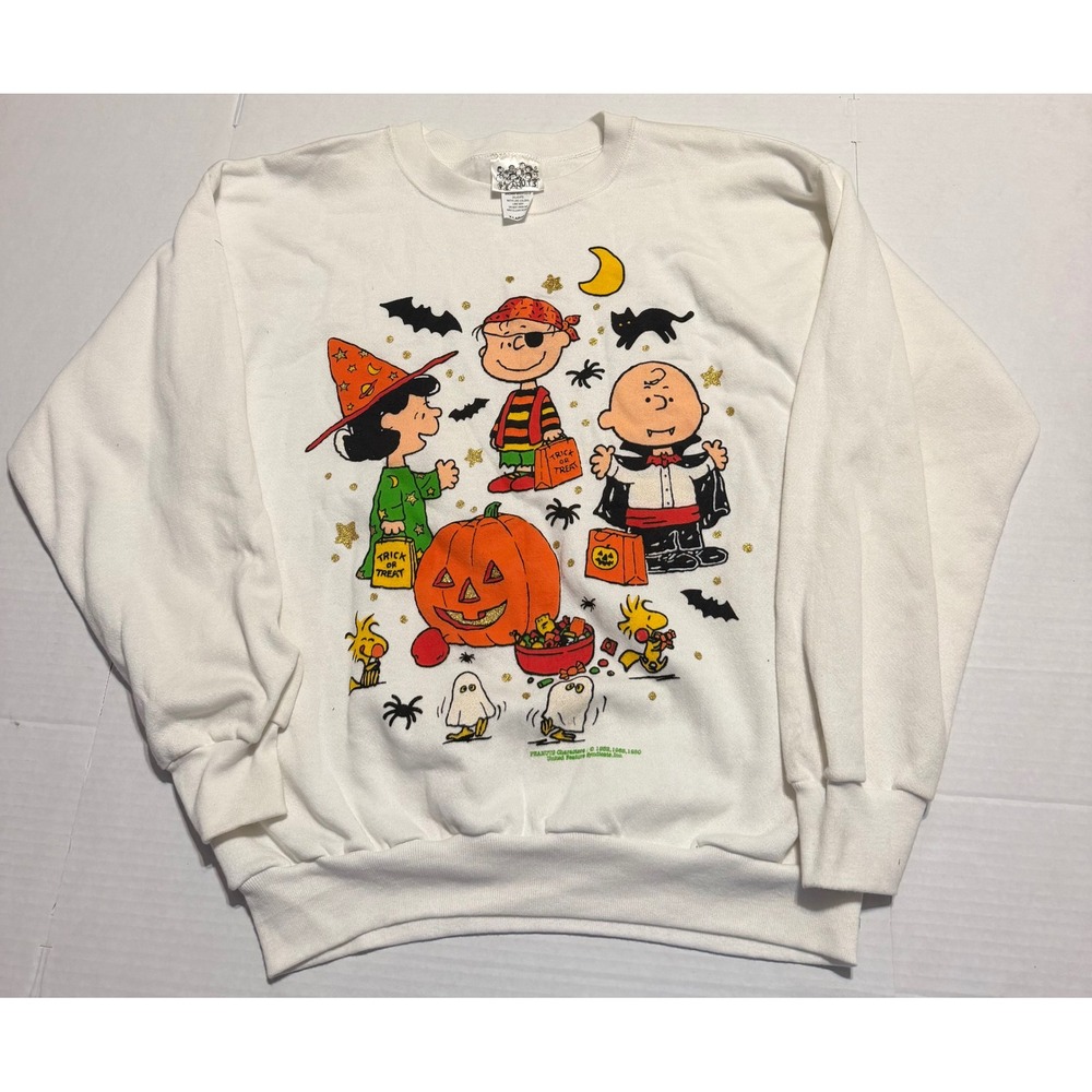 Vintage Peanuts Halloween Charlie Brown White Sweatshirt XL Made in USA